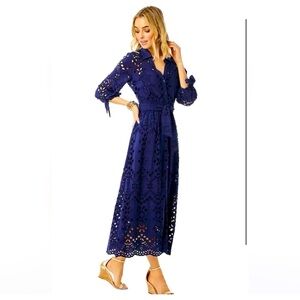 Lilly Pulitzer Amrita Midi Navy Eyelet Dress